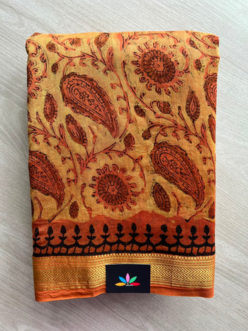 Natural Dyed Zari Border Chanderi Cotton Silk Saree - 33745