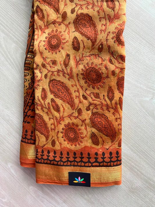 Bronze Shade Natural Dyed Zari Border Chanderi Cotton Silk Saree - 33745