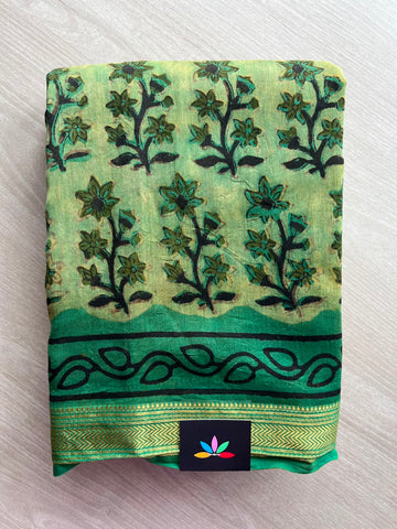Natural Dyed Zari Border Chanderi Cotton Silk Saree - 33746