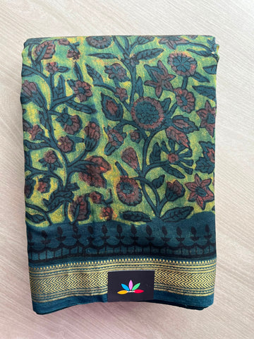 Natural Dyed Zari Border Chanderi Cotton Silk Saree - 33748