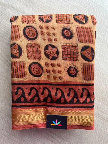 Natural Dyed Zari Border Chanderi Cotton Silk Saree - 33749