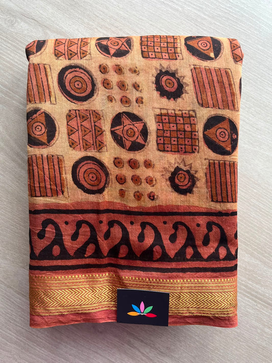 Mid-Tan Beige Natural Dyed Zari Border Chanderi Cotton Silk Saree - 33749