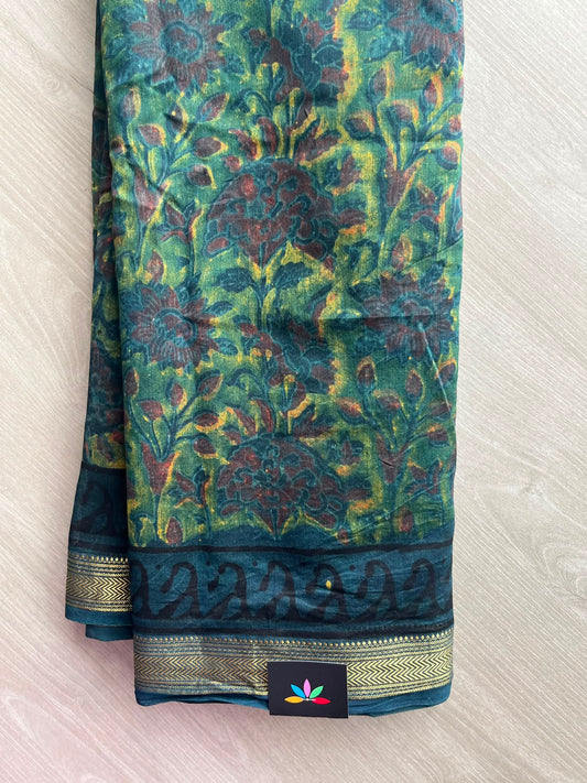 Forest Green Natural Dyed Zari Border Chanderi Cotton Silk Saree - 33750