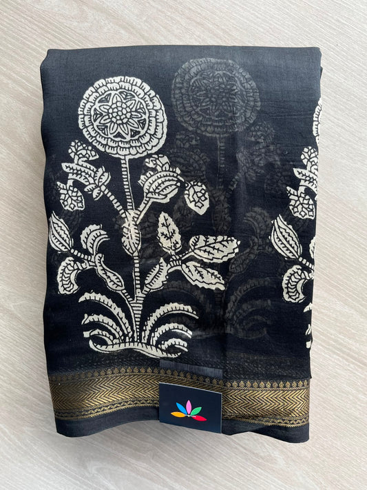 Black Zari Border Chanderi Cotton Silk Saree - 35206