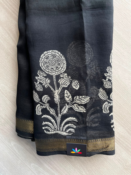 Black Zari Border Chanderi Cotton Silk Saree - 35206