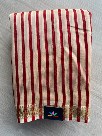 Almond Beige Zari Border Chanderi Cotton Silk Saree - 35207