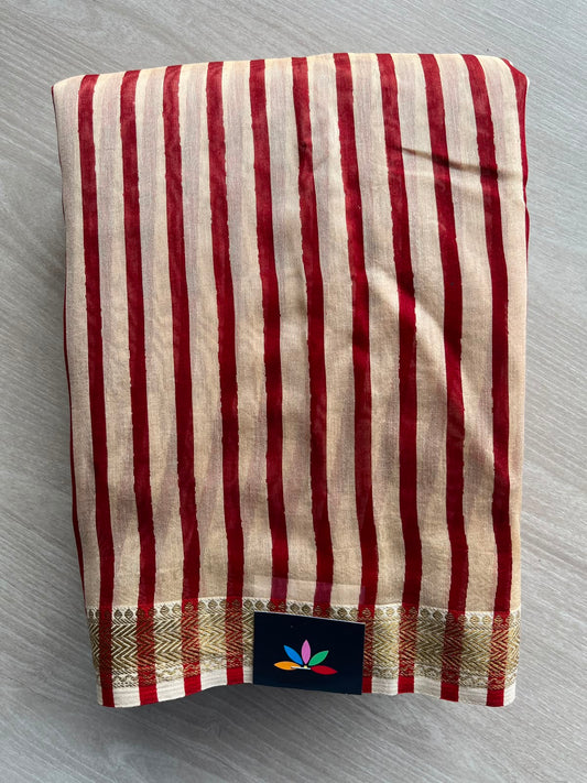 Almond Beige Zari Border Chanderi Cotton Silk Saree - 35207