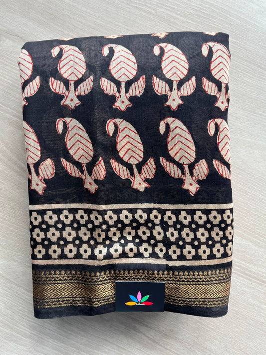 Black Zari Border Chanderi Cotton Silk Saree - 35211