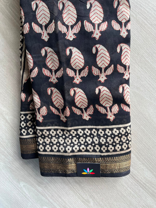 Black Zari Border Chanderi Cotton Silk Saree - 35211