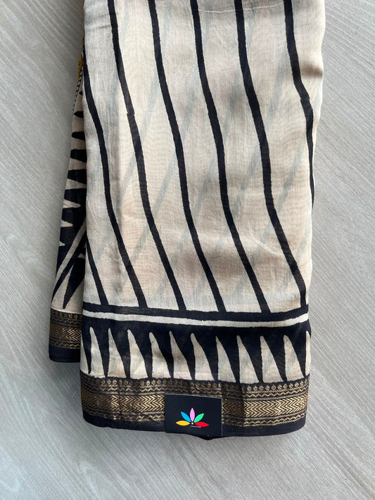 Cream Shade Zari Border Chanderi Cotton Silk Saree - 35212