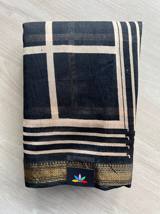 Black Zari Border Chanderi Cotton Silk Saree - 35214