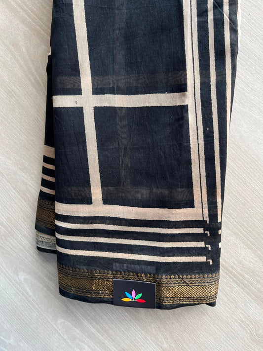 Black Zari Border Chanderi Cotton Silk Saree - 35214