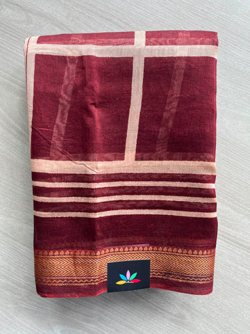 Maroon Zari Border Chanderi Cotton Silk Saree - 35215