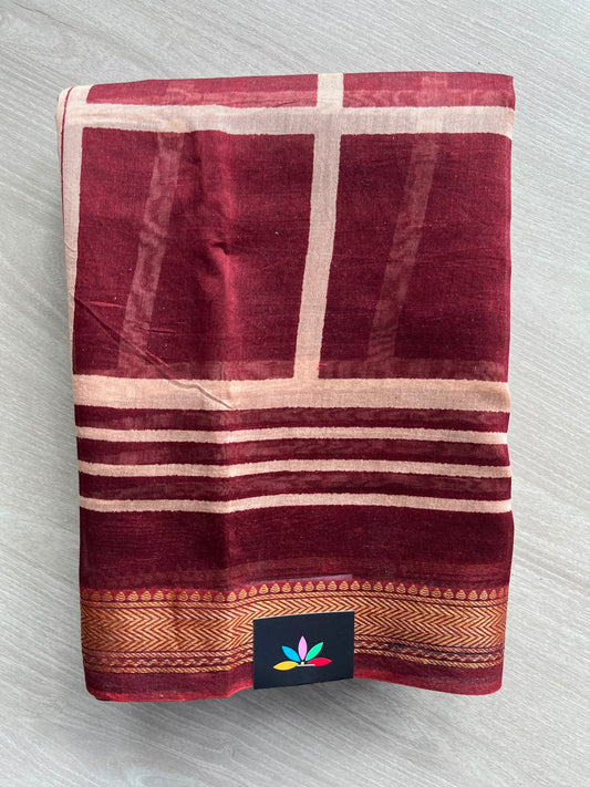 Maroon Zari Border Chanderi Cotton Silk Saree - 35215