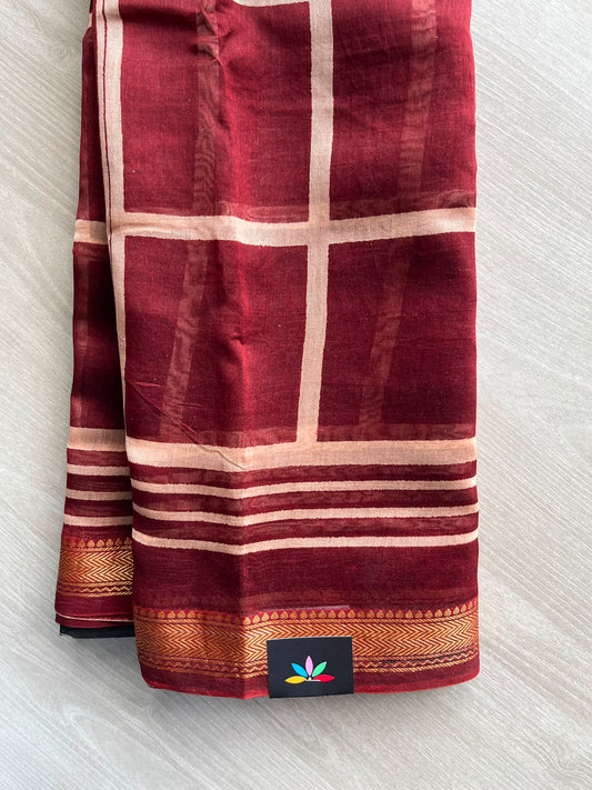 Maroon Zari Border Chanderi Cotton Silk Saree - 35215