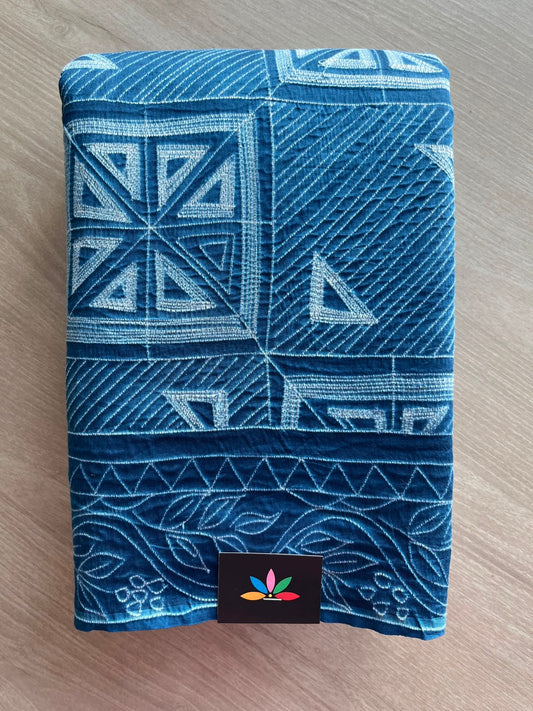 Yale Blue Hand Stitched Shibori Fine Cotton Silk Saree - 33424