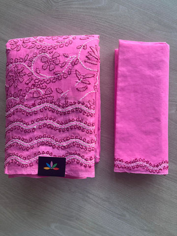 Intricate Hand Embroidered  Voile Cotton Saree - 28307