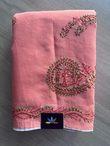 Simple Hand Embroidered  Voile Cotton Saree - 28313