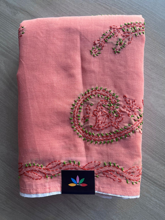 Simple Hand Embroidered  Voile Cotton Saree - 28313