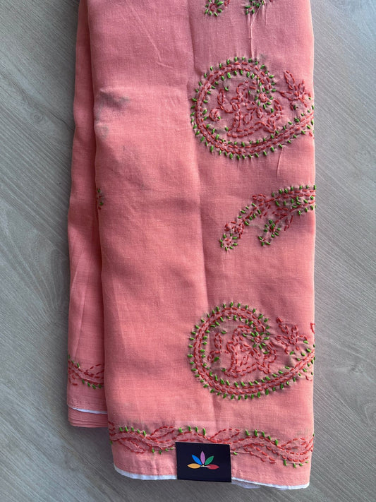 Simple Hand Embroidered  Voile Cotton Saree - 28313