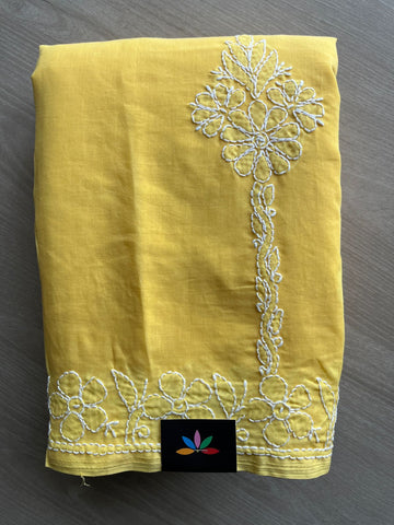 Hand Embroidered Voile Cotton Saree - 28337