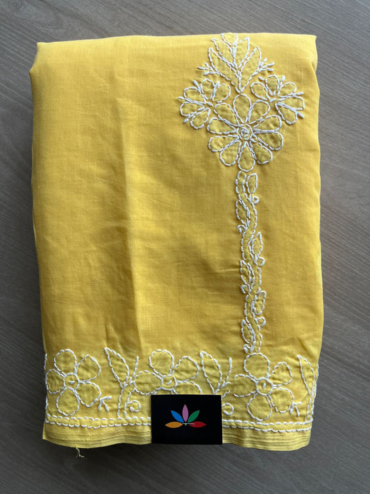 Hand Embroidered Voile Cotton Saree - 28337