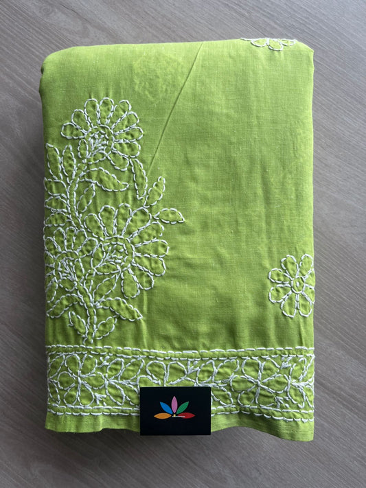 Hand Embroidered Voile Cotton Saree - 28338