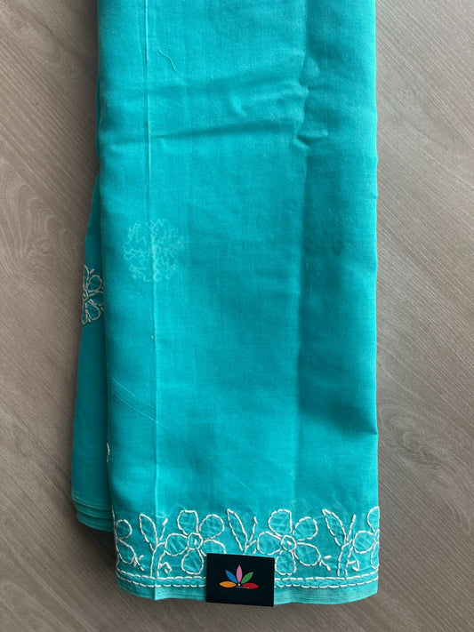 Hand Embroidered Voile Cotton Saree - 28339