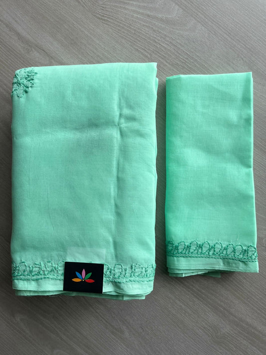 Hand Embroidered Voile Cotton Saree - 28323