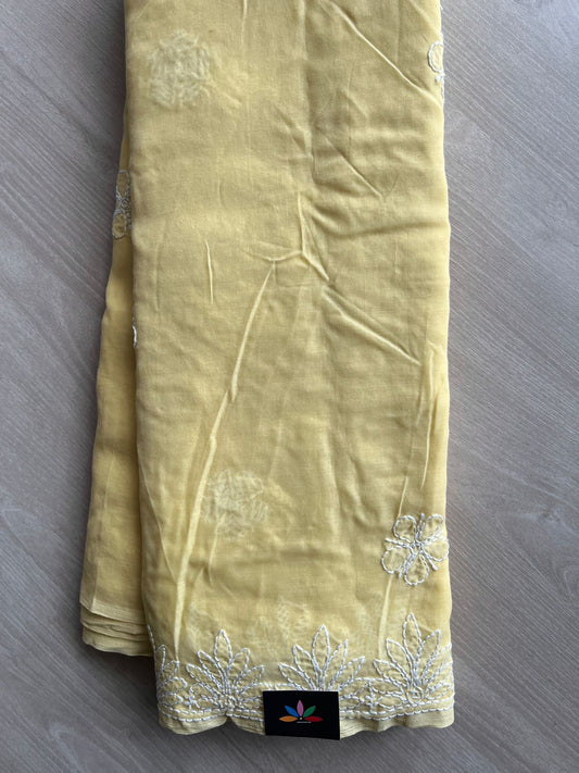 Hand Embroidered Voile Cotton Saree - 28344