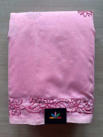 Light Pink Chikankari  Chanderi  Cotton Silk Saree - 28928