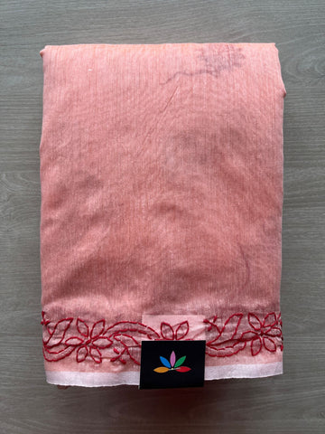 Peach Orange Chikankari Chanderi Cotton Silk Saree - 28931