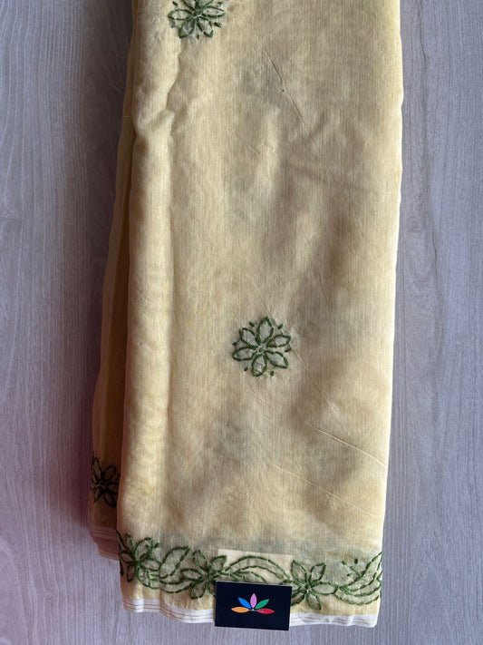 Chikankari  Chanderi  Cotton Silk Saree - 28934