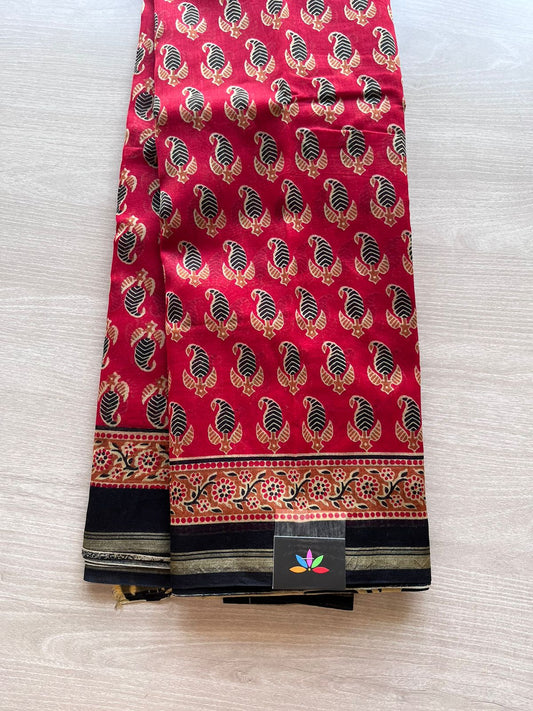 Ajrakh Screen Printed Chanderi Silk Cotton Saree - 9276