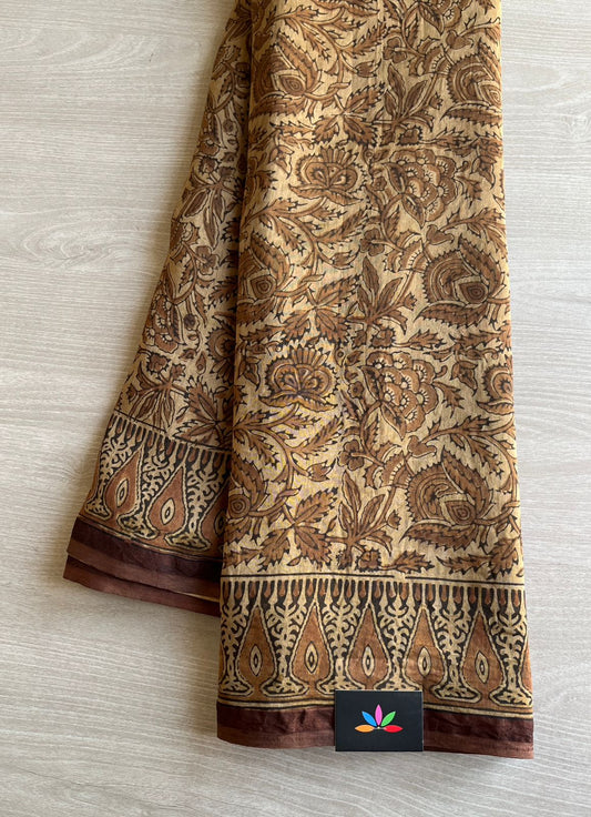 Handprocessed Natural Dyed Kalamkari Chanderi Silk Cotton Saree-7709