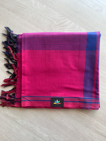 Bright Pink Block Printed Handloom Cotton Duppata  -28499