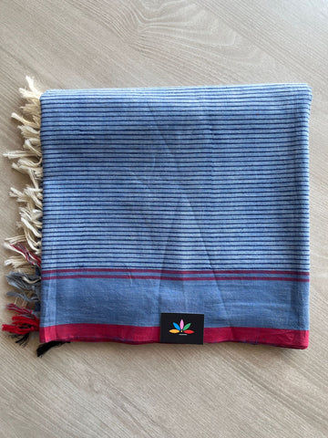 Light Cobalt Blue Block Printed Handloom Cotton Duppata  -28500