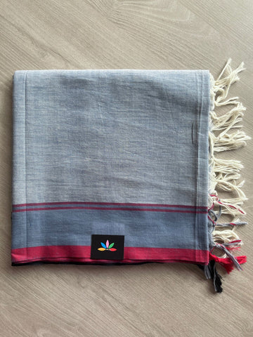 Light Gray Block Printed Handloom Cotton Duppata  -28501