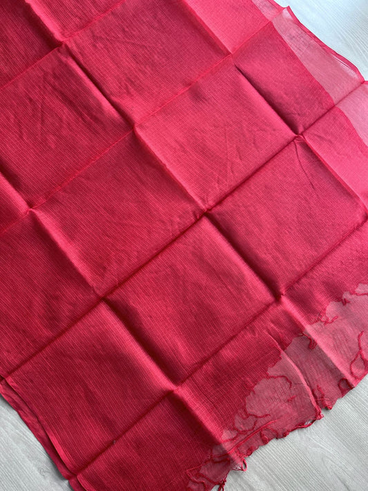 DUPPATA: Crimson Red Plain Kota Duppata without Zari - 33101