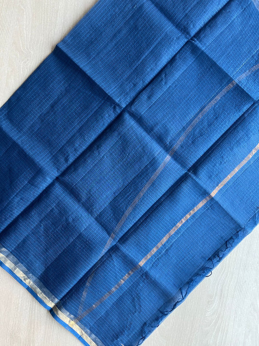 DUPPATA: Navy Blue Plain Kota Duppata with Zari - 33108
