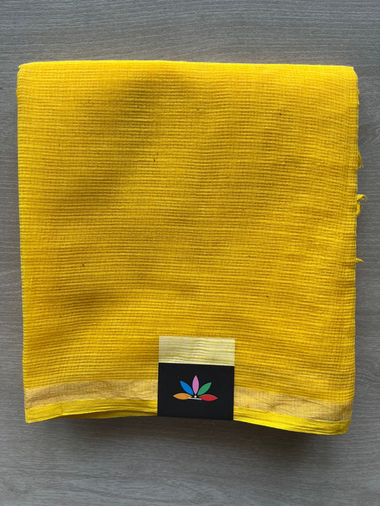 DUPPATA: Bright Yellow Plain Kota Duppata with Zari - 33111