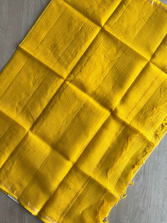 DUPPATA: Bright Yellow Plain Kota Duppata with Zari - 33111