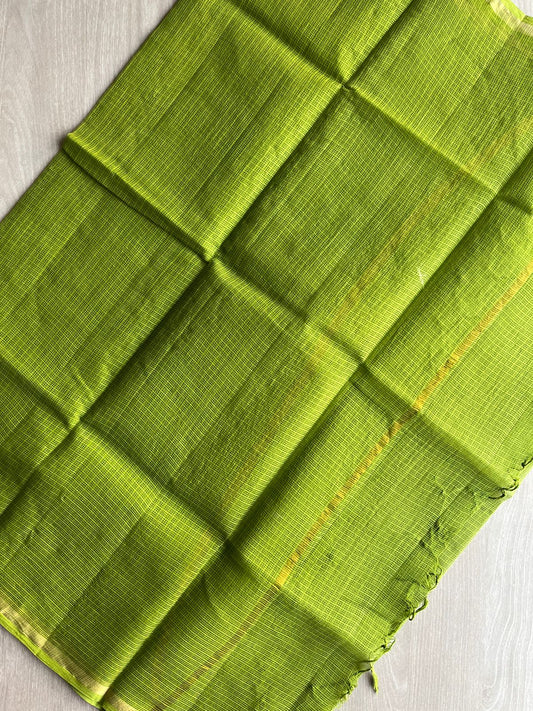 DUPPATA: Limerick Green Plain Kota Duppata with Zari - 33112