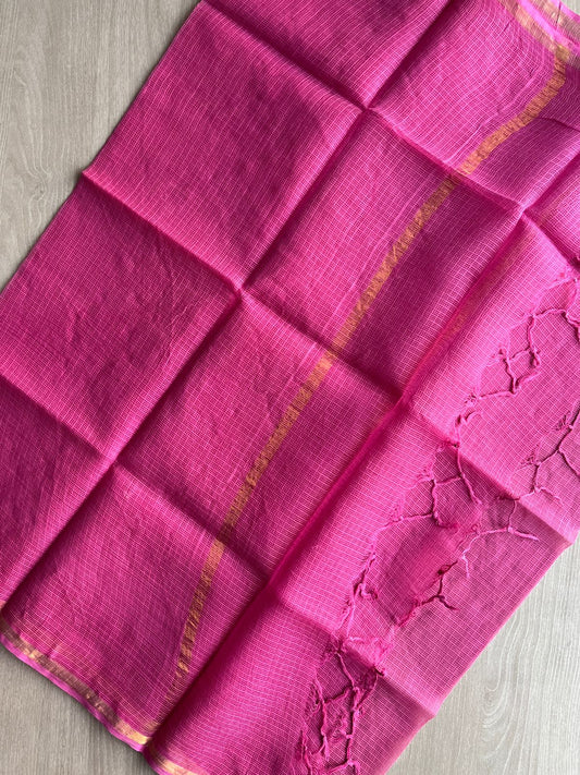DUPPATA: Deep Pink Plain Kota Duppata with Zari - 33114