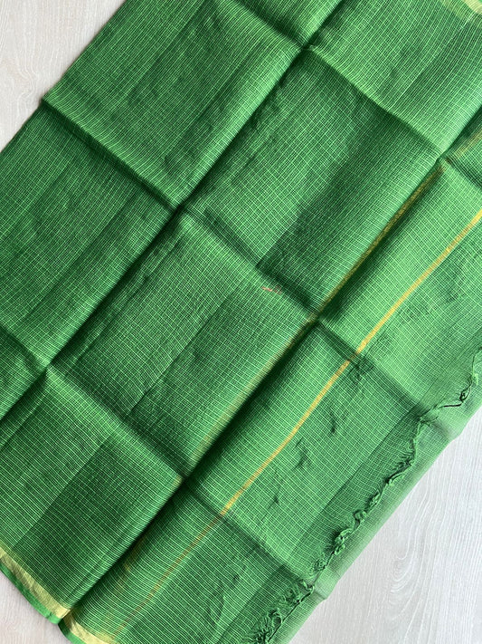 DUPPATA: Leaf Green Plain Kota Duppata with Zari - 33117