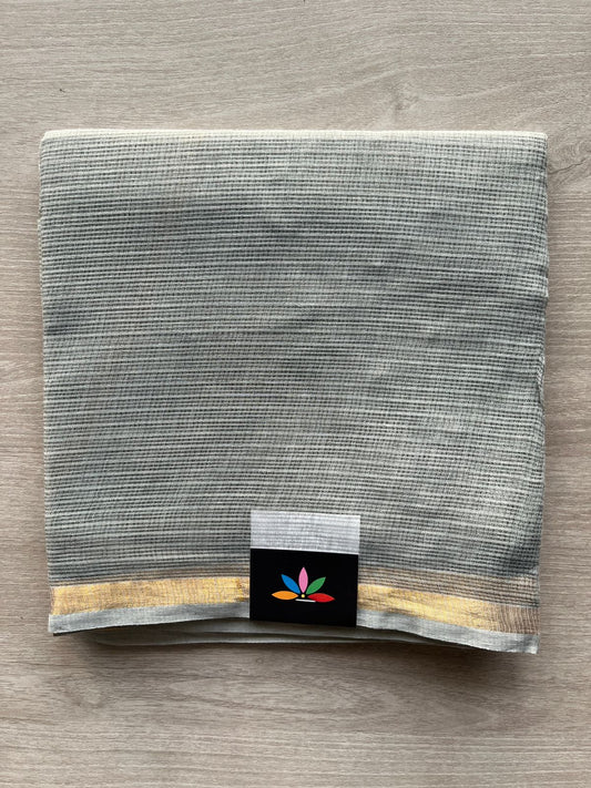 DUPPATA: Light Gray Plain Kota Duppata with Zari - 33118