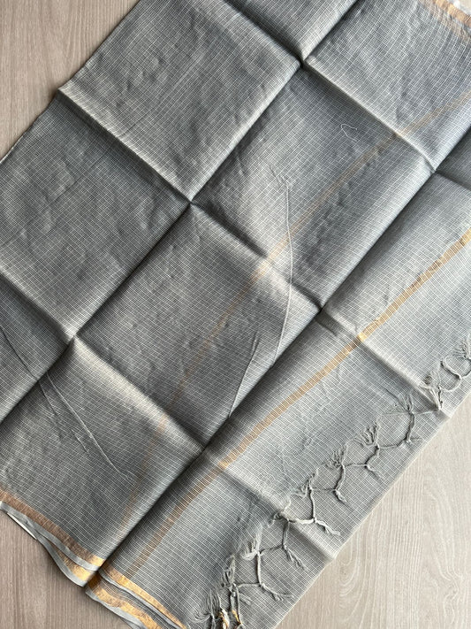 DUPPATA: Light Gray Plain Kota Duppata with Zari - 33118