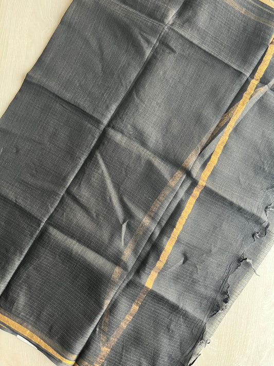 DUPPATA: Black Plain Kota Duppata with Zari - 33119