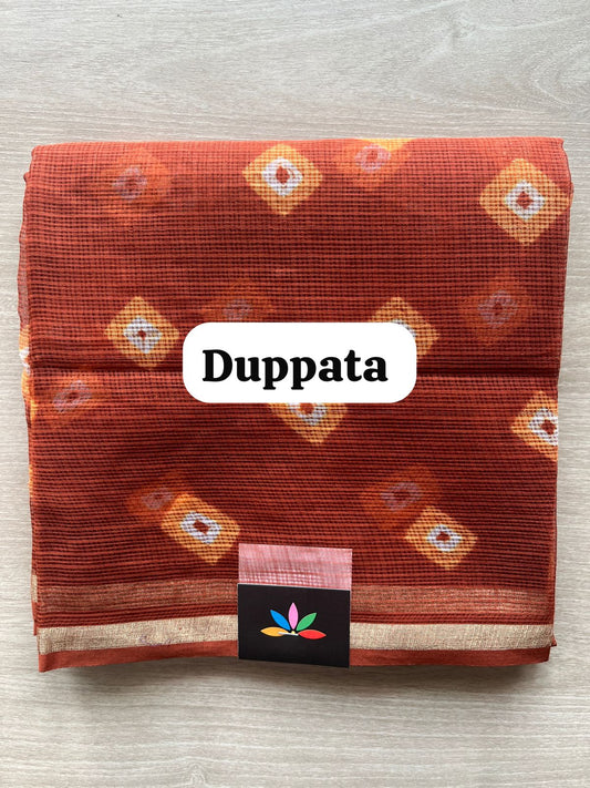 DUPPATA: Burnt Umber Printed Kota Cotton Duppata - 33134