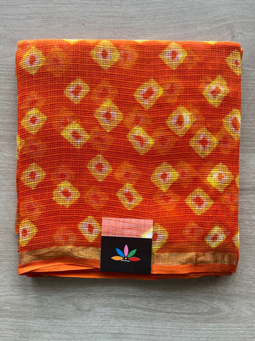 Neon Orange Printed Kota Cotton Duppata - 33136